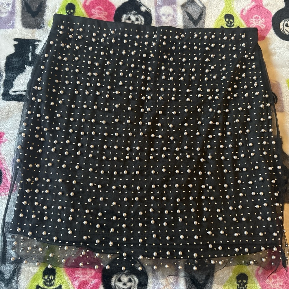 Haute Monde Black Pearl Studded Mini Skirt